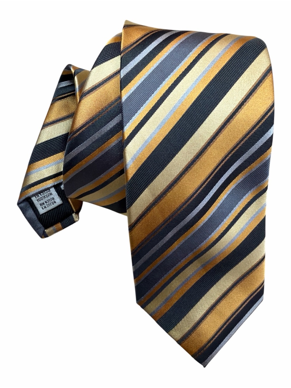 Geoffrey Beene Gold, Black, Gray, Gold Striped Silk Tie